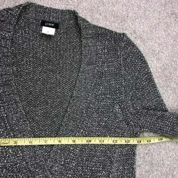 J Crew Cardigan Silver Metallic Knit V Neckline Buttons Pockets Sz S - Picture 2 of 7